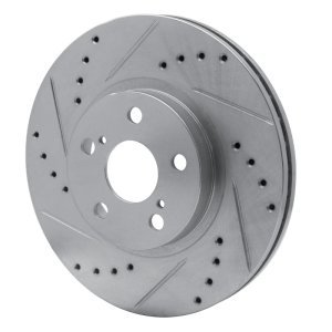 Toyota Corolla Brake Rotor (1) - Front Left - R1 Concepts - Drilled & Slotted - Silver - `09-`15